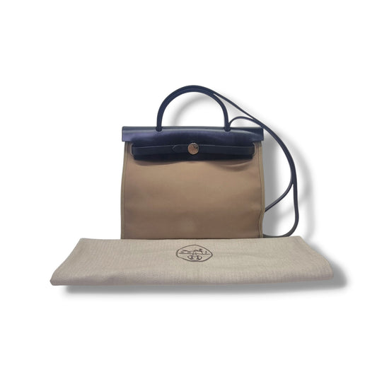 Hermes Herbag Zip PM 31 Canvas Hunter Cowhide Leather Shw (Brown/Black)