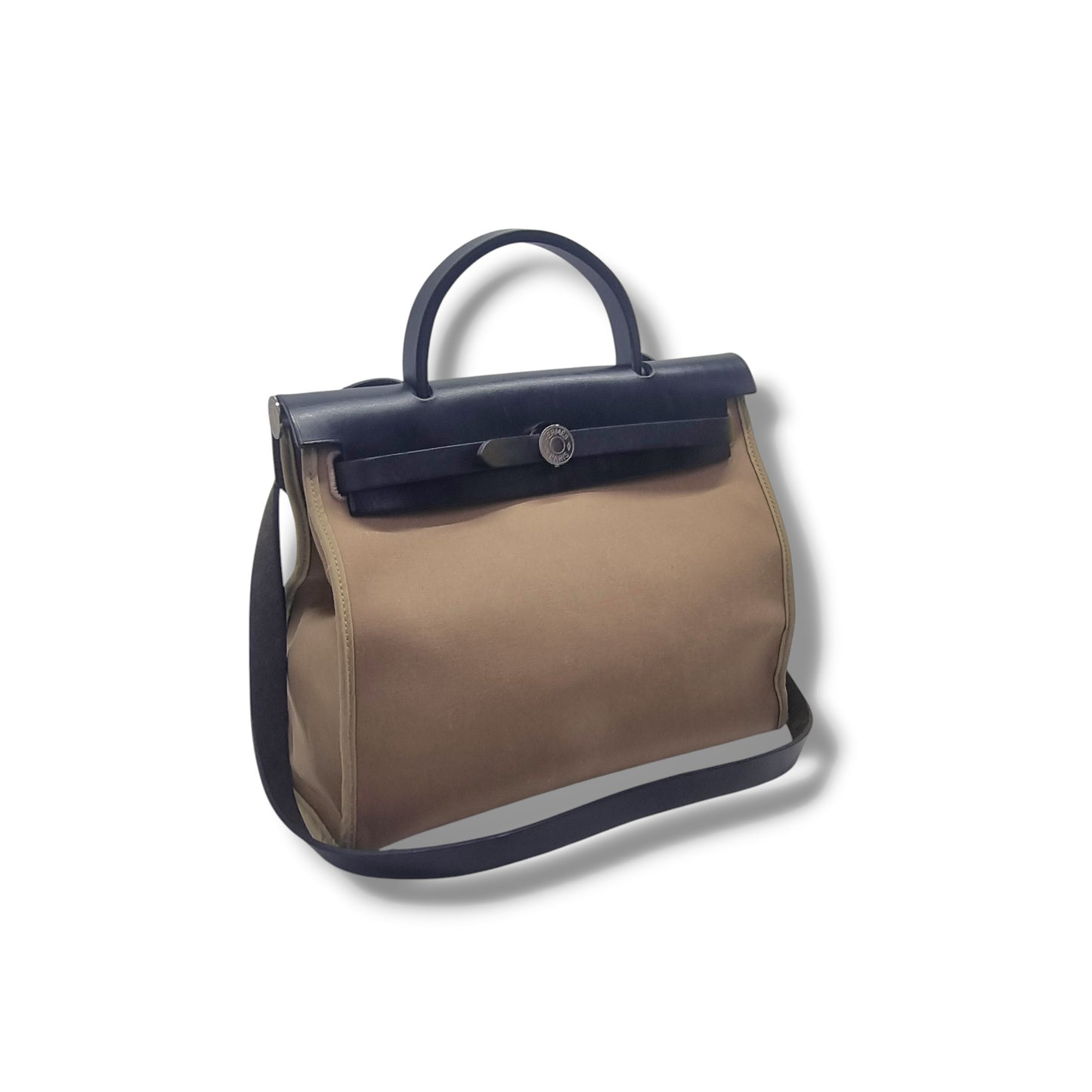 Hermes Herbag Zip PM 31 Canvas Hunter Cowhide Leather Shw (Brown/Black)