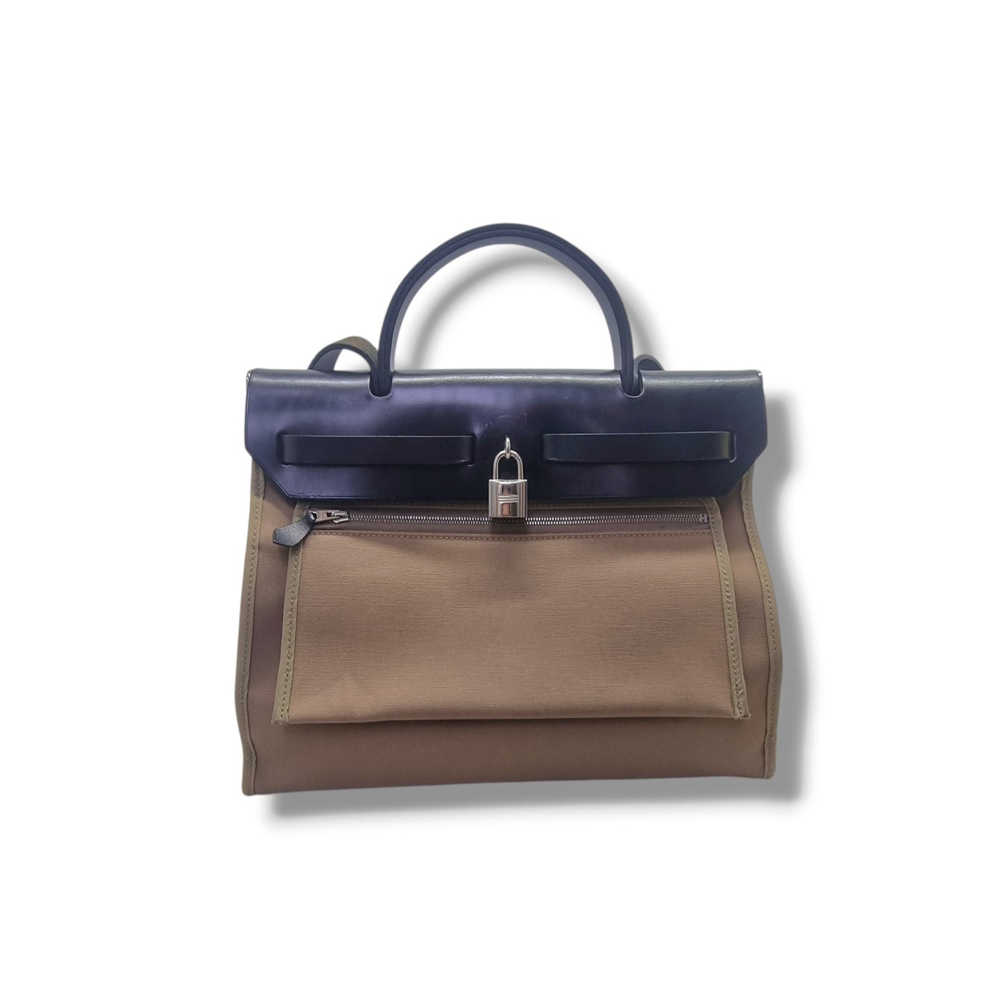 Hermes Herbag Zip PM 31 Canvas Hunter Cowhide Leather Shw (Brown/Black)