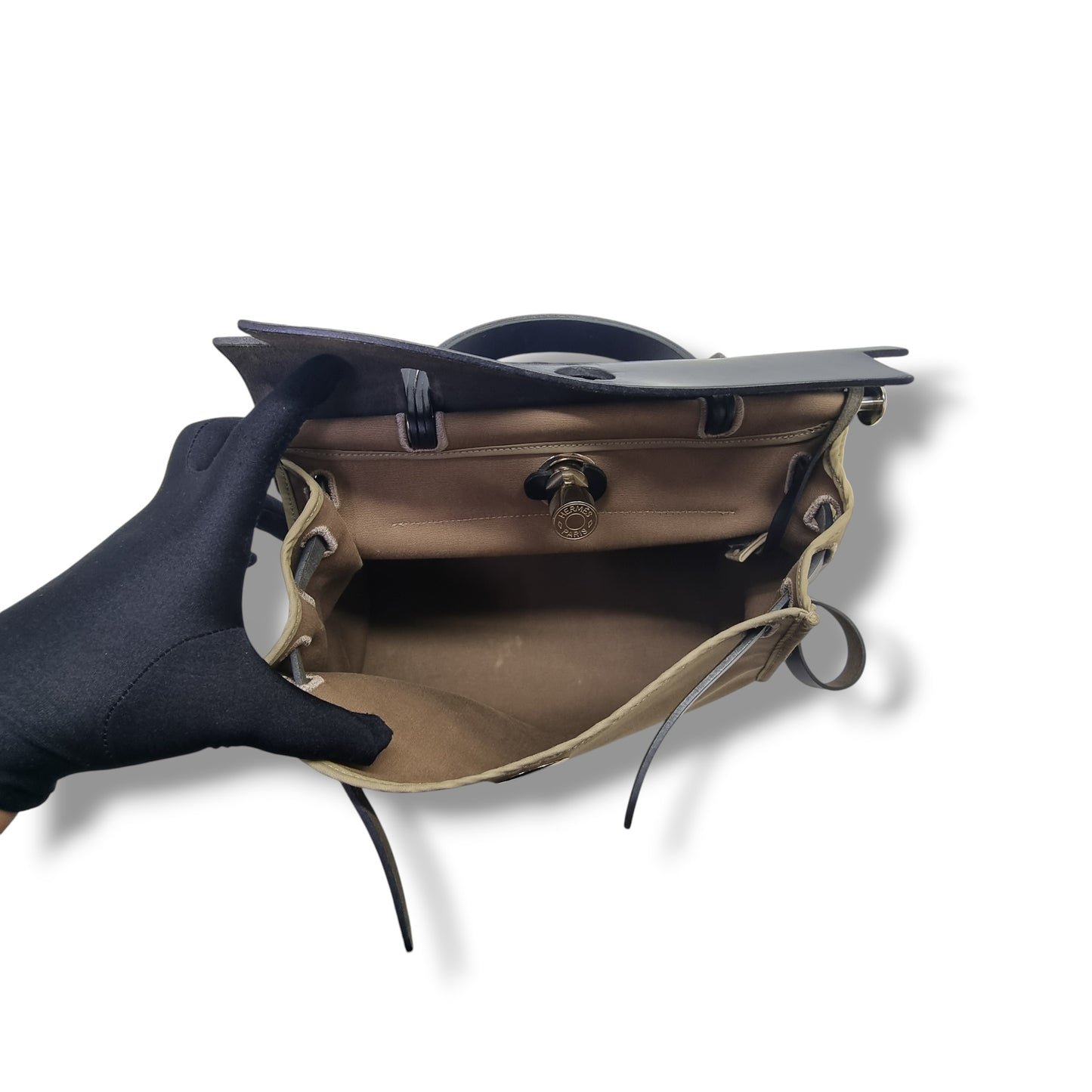 Hermes Herbag Zip PM 31 Canvas Hunter Cowhide Leather Shw (Brown/Black)