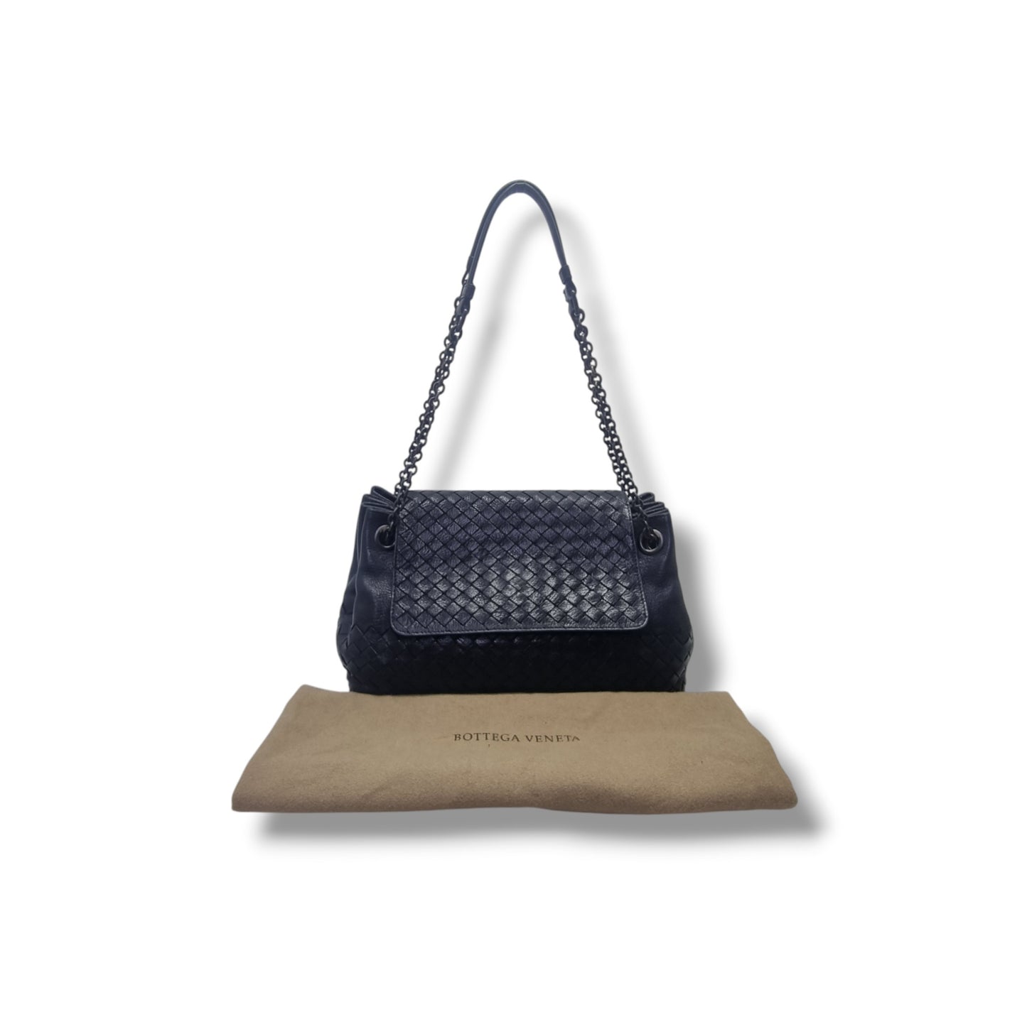 Bottega Veneta Accordion Intrecciato Leather Flap Shoulder Bag Bhw (Black)