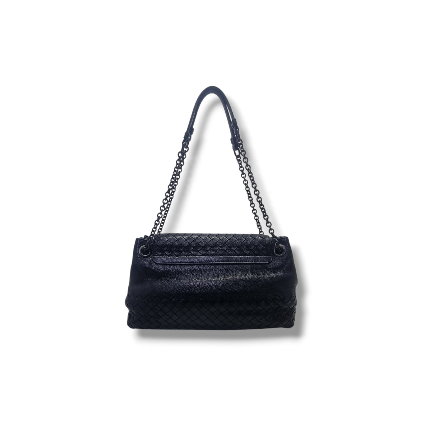 Bottega Veneta Accordion Intrecciato Leather Flap Shoulder Bag Bhw (Black)