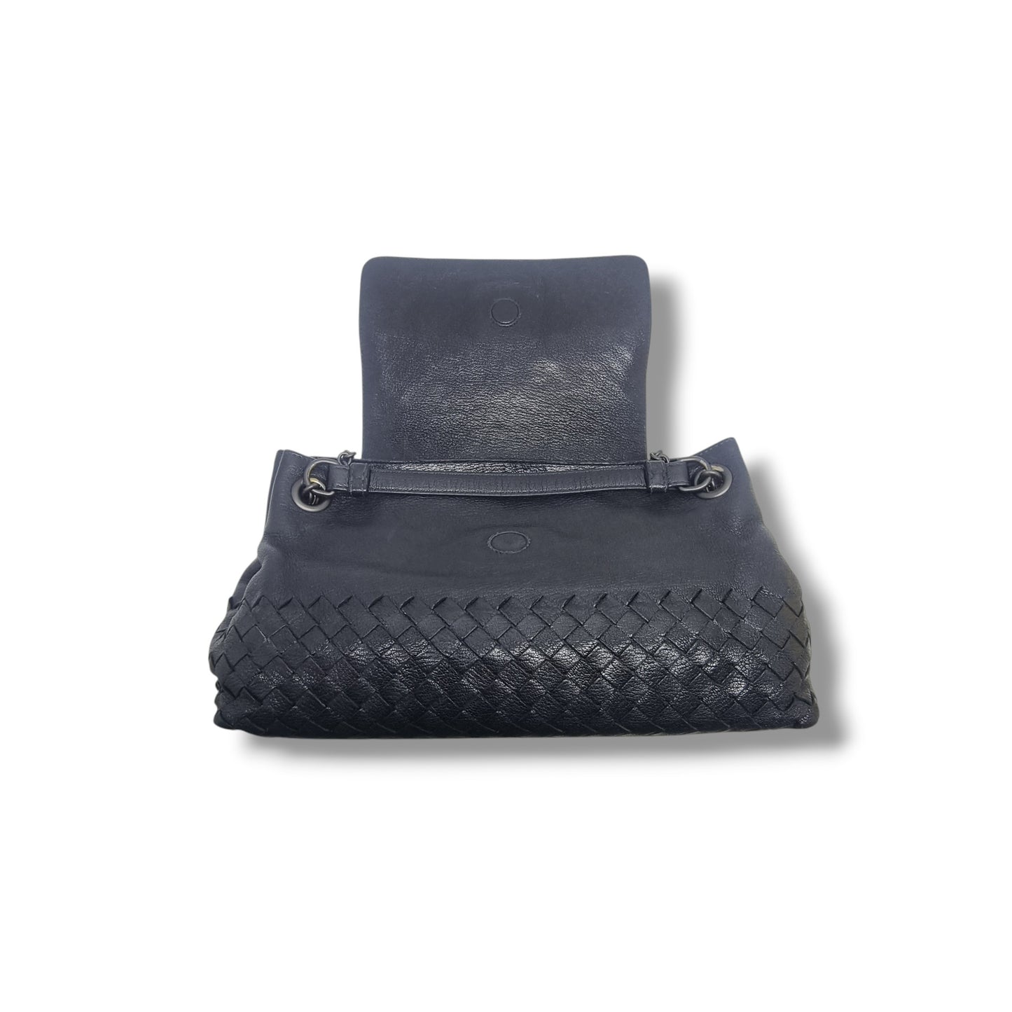 Bottega Veneta Accordion Intrecciato Leather Flap Shoulder Bag Bhw (Black)