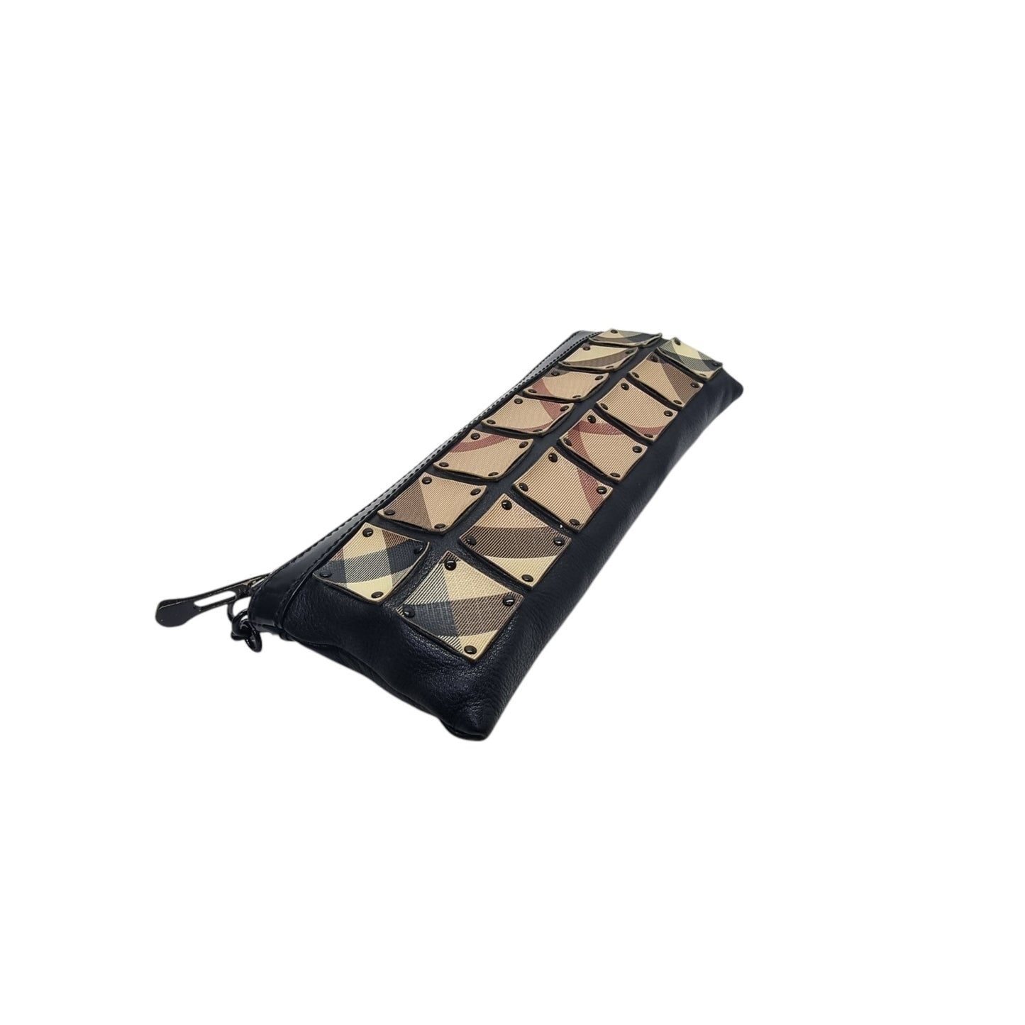 Burberry Nova Check Leather Studded Wristlet Clutch (Black)