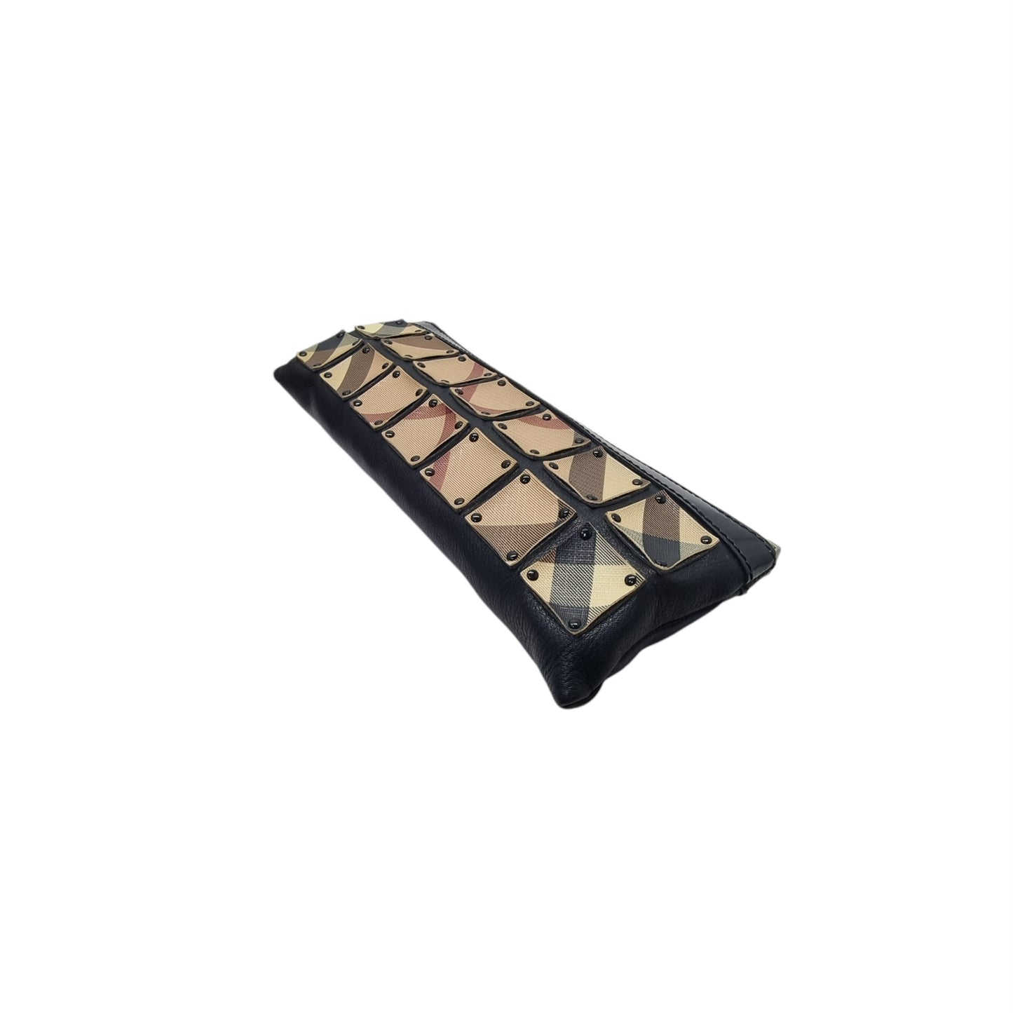 Burberry Nova Check Leather Studded Wristlet Clutch (Black)