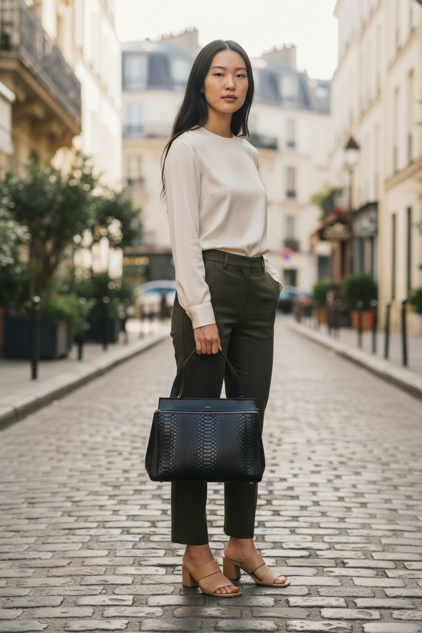 Celine Python Leather Edge Large Shoulder Bag Shw (Black)