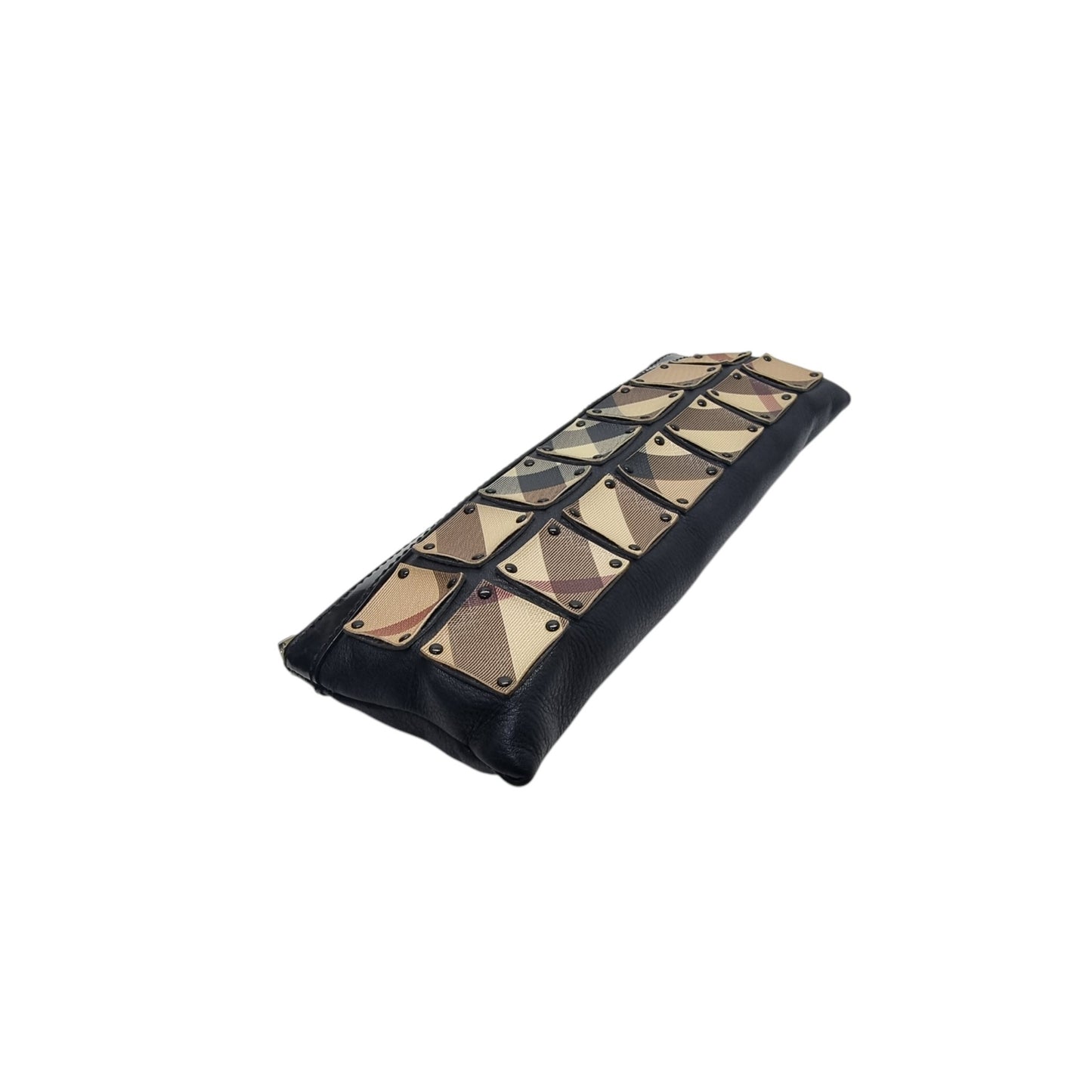 Burberry Nova Check Leather Studded Wristlet Clutch (Black)