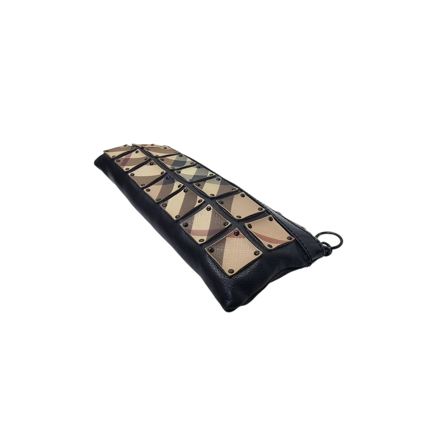 Burberry Nova Check Leather Studded Wristlet Clutch (Black)