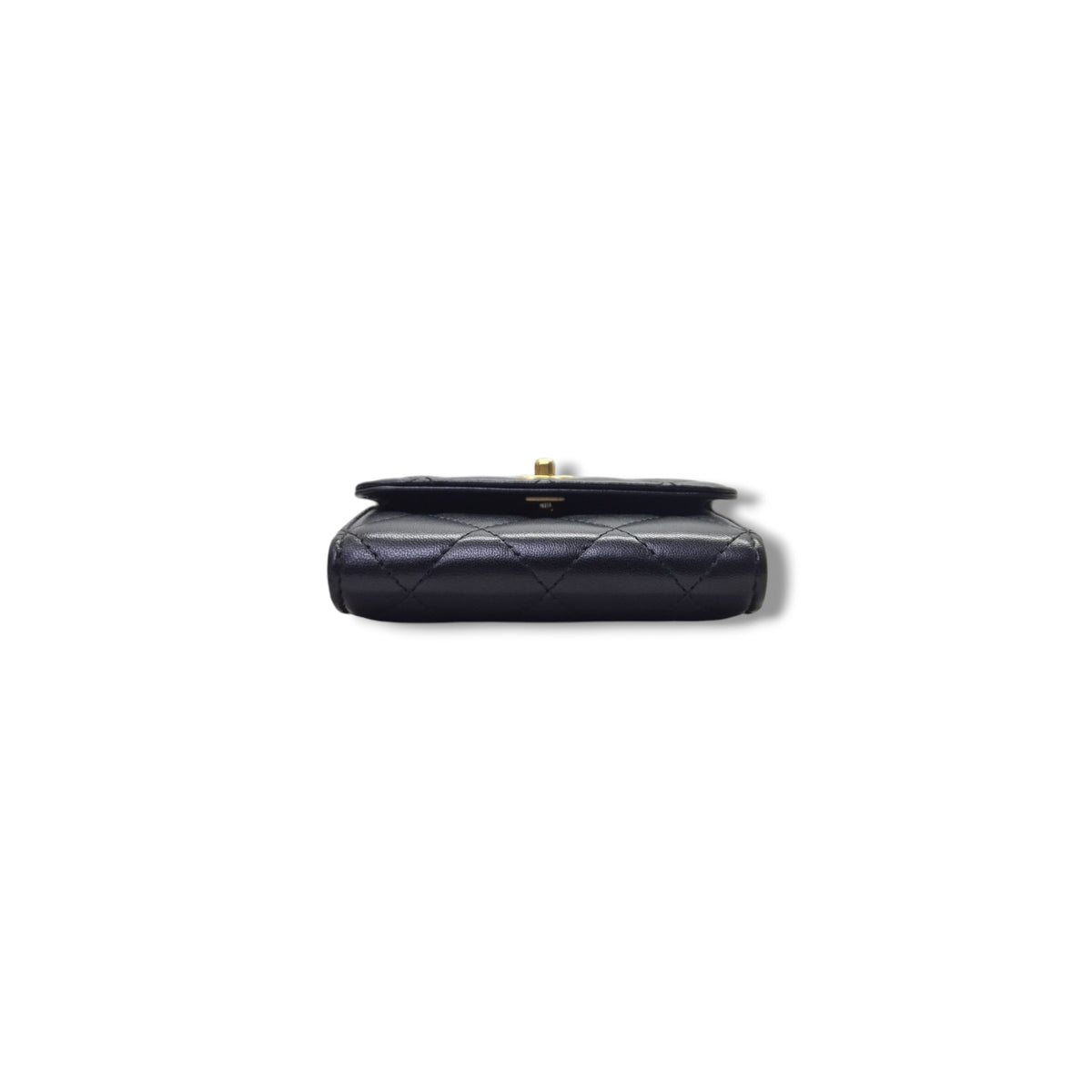 Chanel Pearl Crush Flap Wallet/Card Holder On Chain Lambskin Ghw (Black)