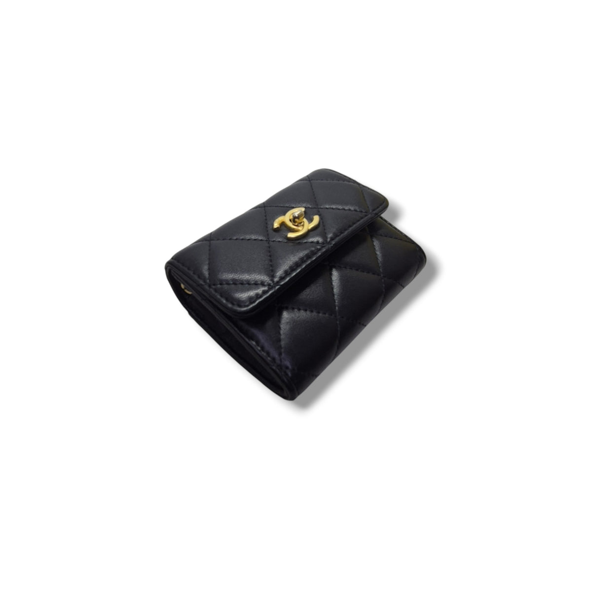 Chanel Pearl Crush Flap Wallet/Card Holder On Chain Lambskin Ghw (Black)