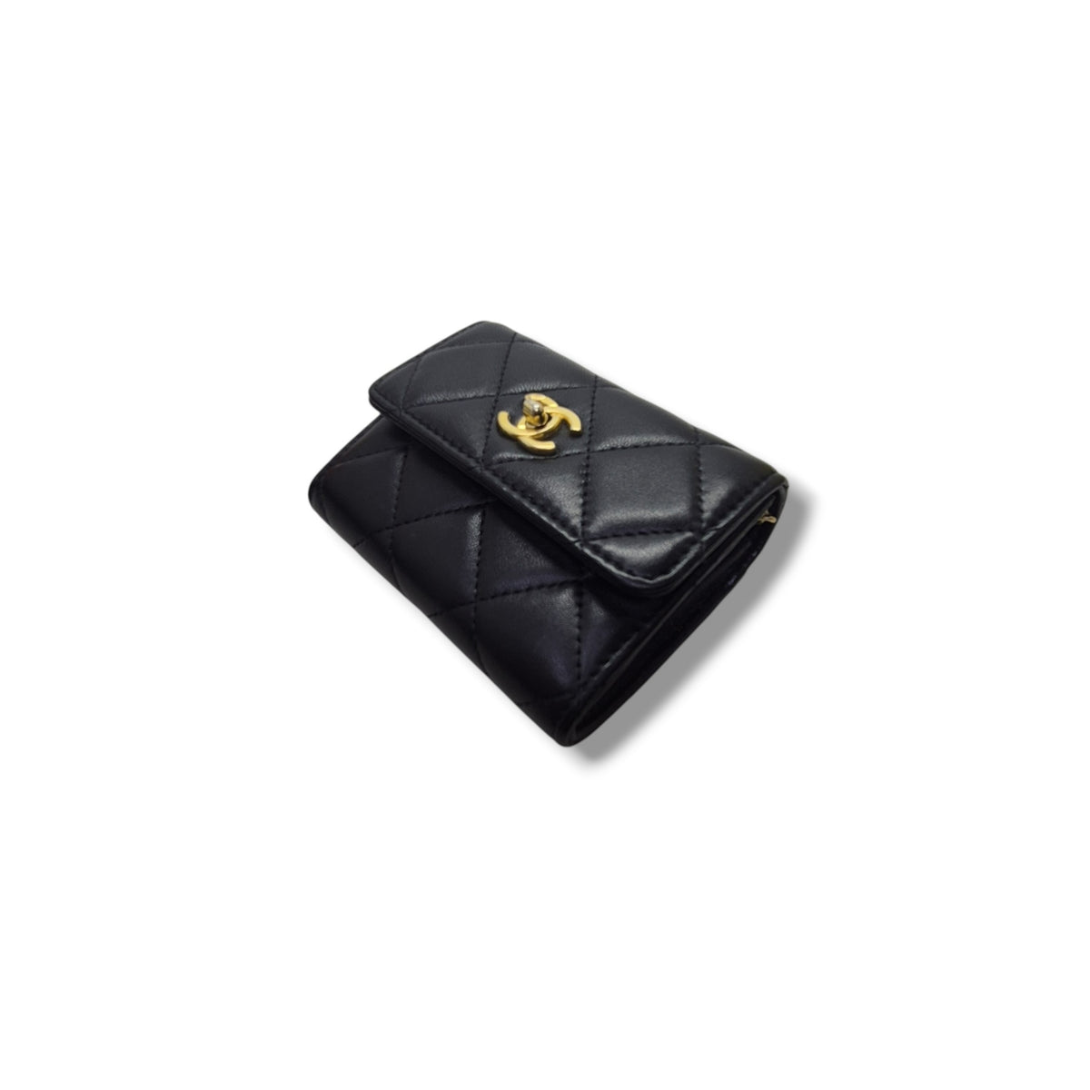 Chanel Pearl Crush Flap Wallet/Card Holder On Chain Lambskin Ghw (Black)