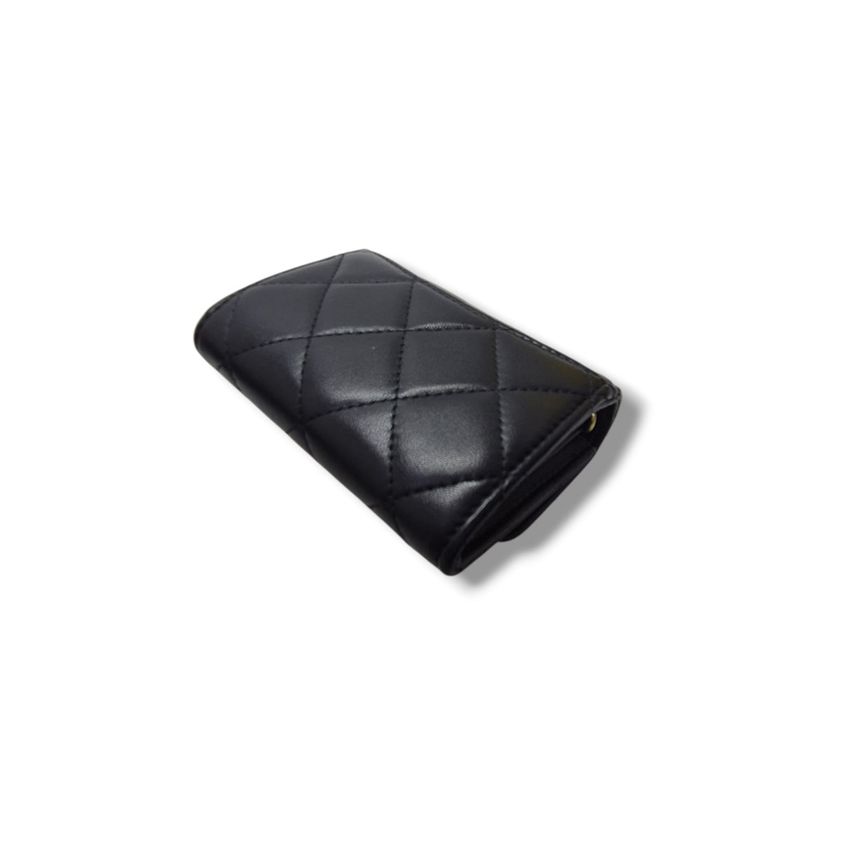 Chanel Pearl Crush Flap Wallet/Card Holder On Chain Lambskin Ghw (Black)