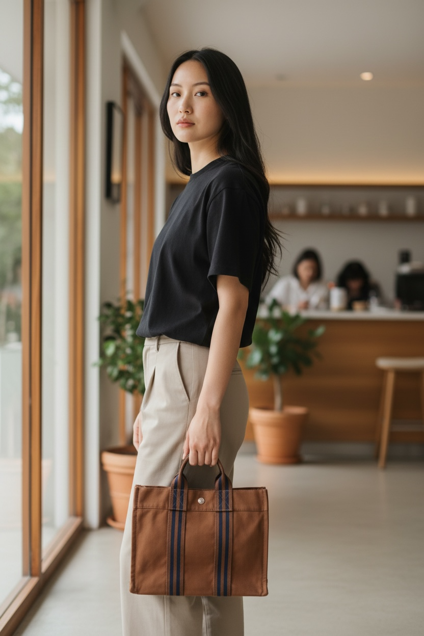 Hermes Fourre Tout PM Canvas Top Handle Phw (Brown)