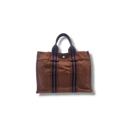 Hermes Fourre Tout PM Canvas Top Handle Phw (Brown)