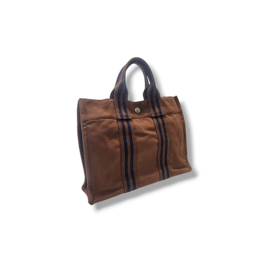 Hermes Fourre Tout PM Canvas Top Handle Phw (Brown)