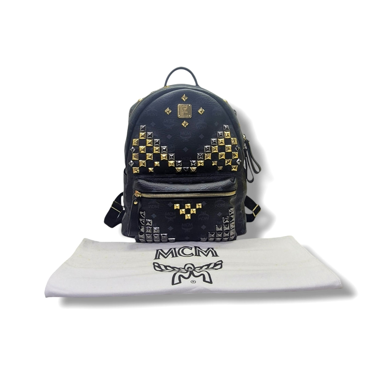 MCM Visetos Stack Studded Leather Backpack Ghw/Shw (Black)
