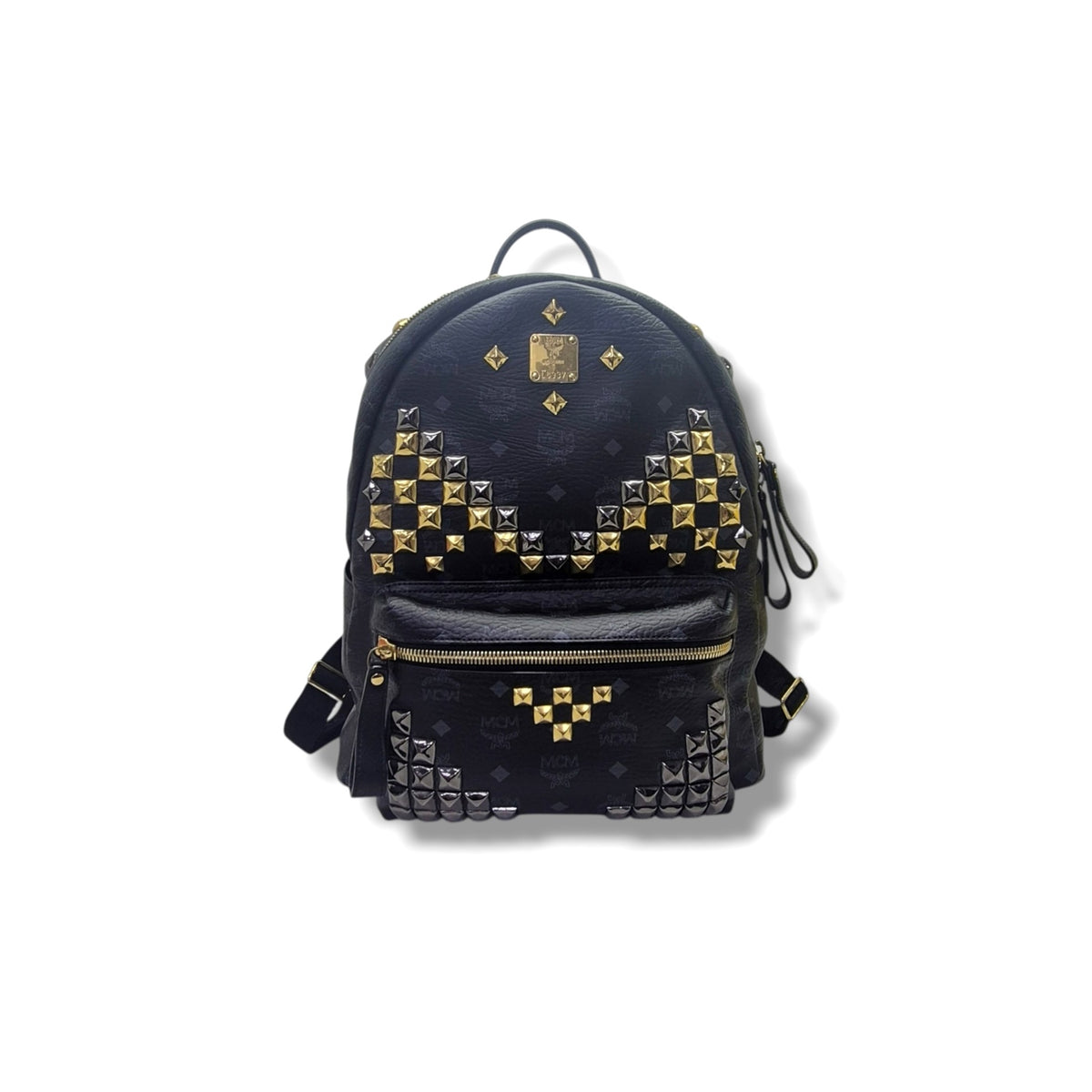 MCM Visetos Stack Studded Leather Backpack Ghw/Shw (Black)