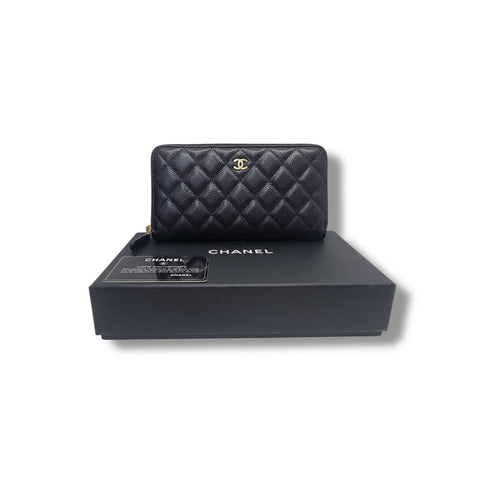 Chanel Zippy Wallet Long Caviar Ghw (Black)
