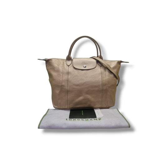 Longchamp Le Pliage Cuir Leather Medium Shw (Metallic Gold)
