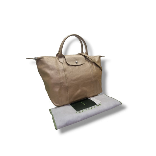 Longchamp Le Pliage Cuir Leather Medium Shw (Metallic Gold)