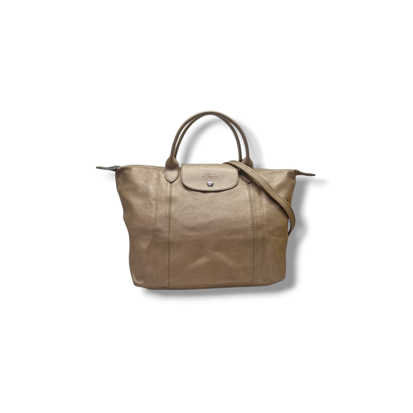 Longchamp Le Pliage Cuir Leather Medium Shw (Metallic Gold)