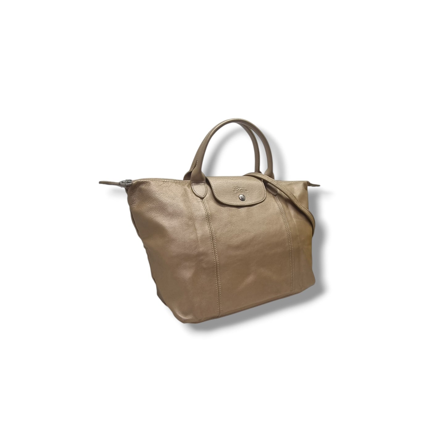 Longchamp Le Pliage Cuir Leather Medium Shw (Metallic Gold)