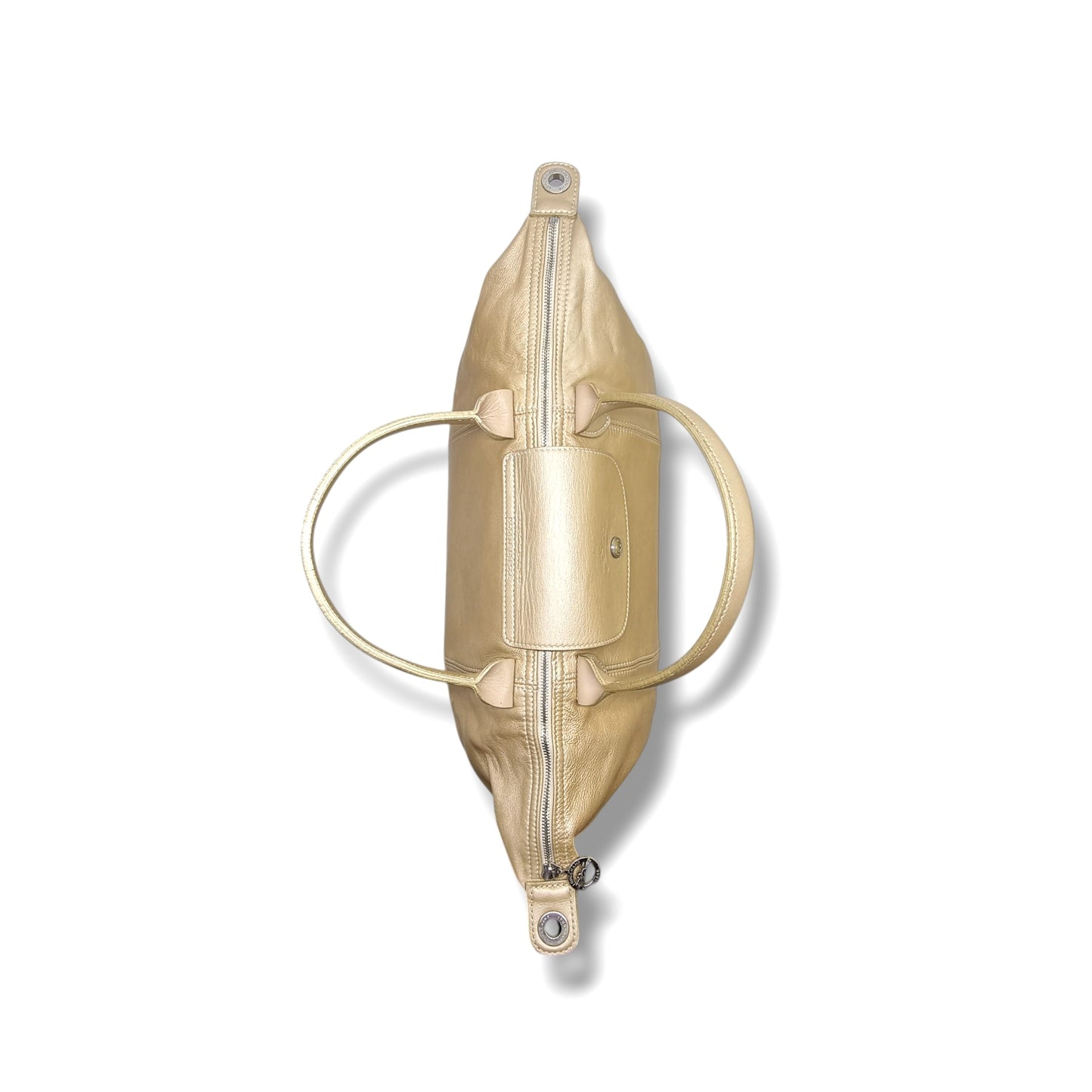 Longchamp Le Pliage Cuir Leather Medium Shw (Metallic Gold)
