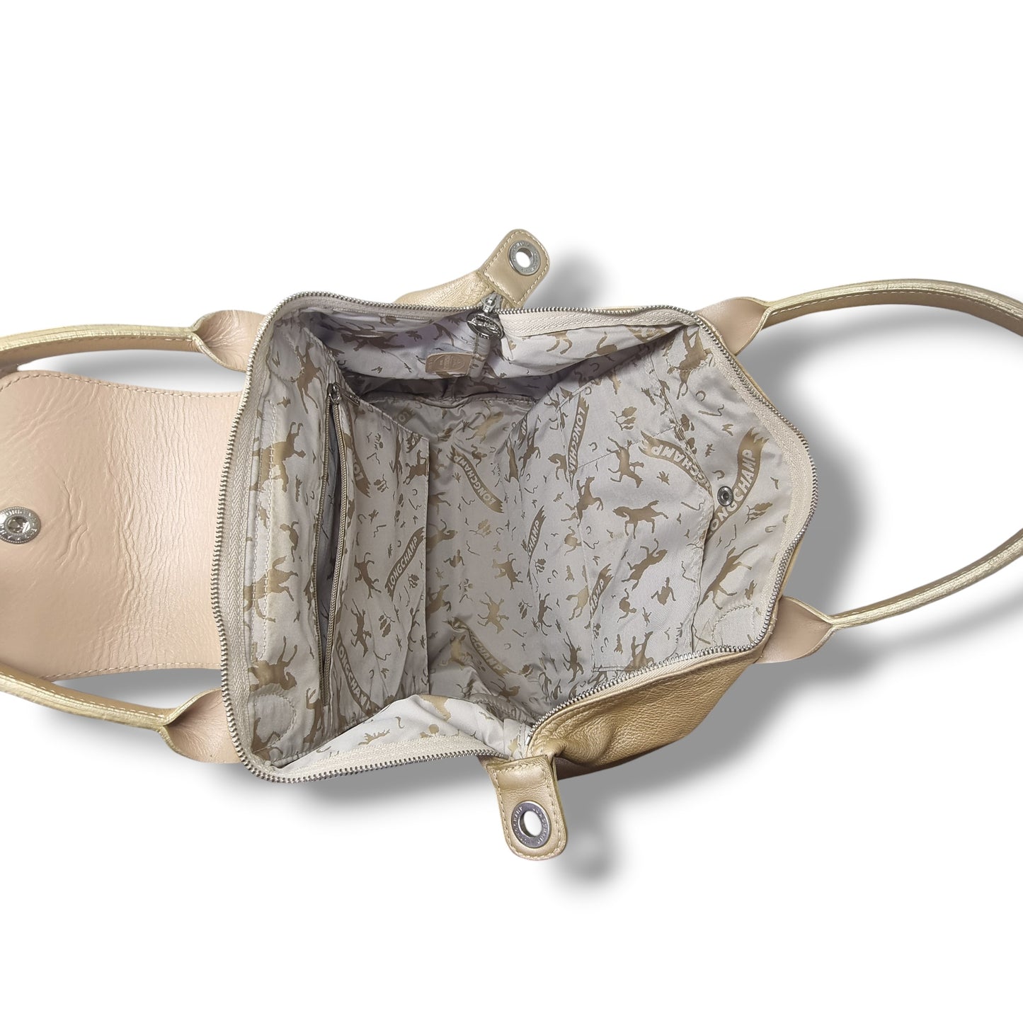 Longchamp Le Pliage Cuir Leather Medium Shw (Metallic Gold)
