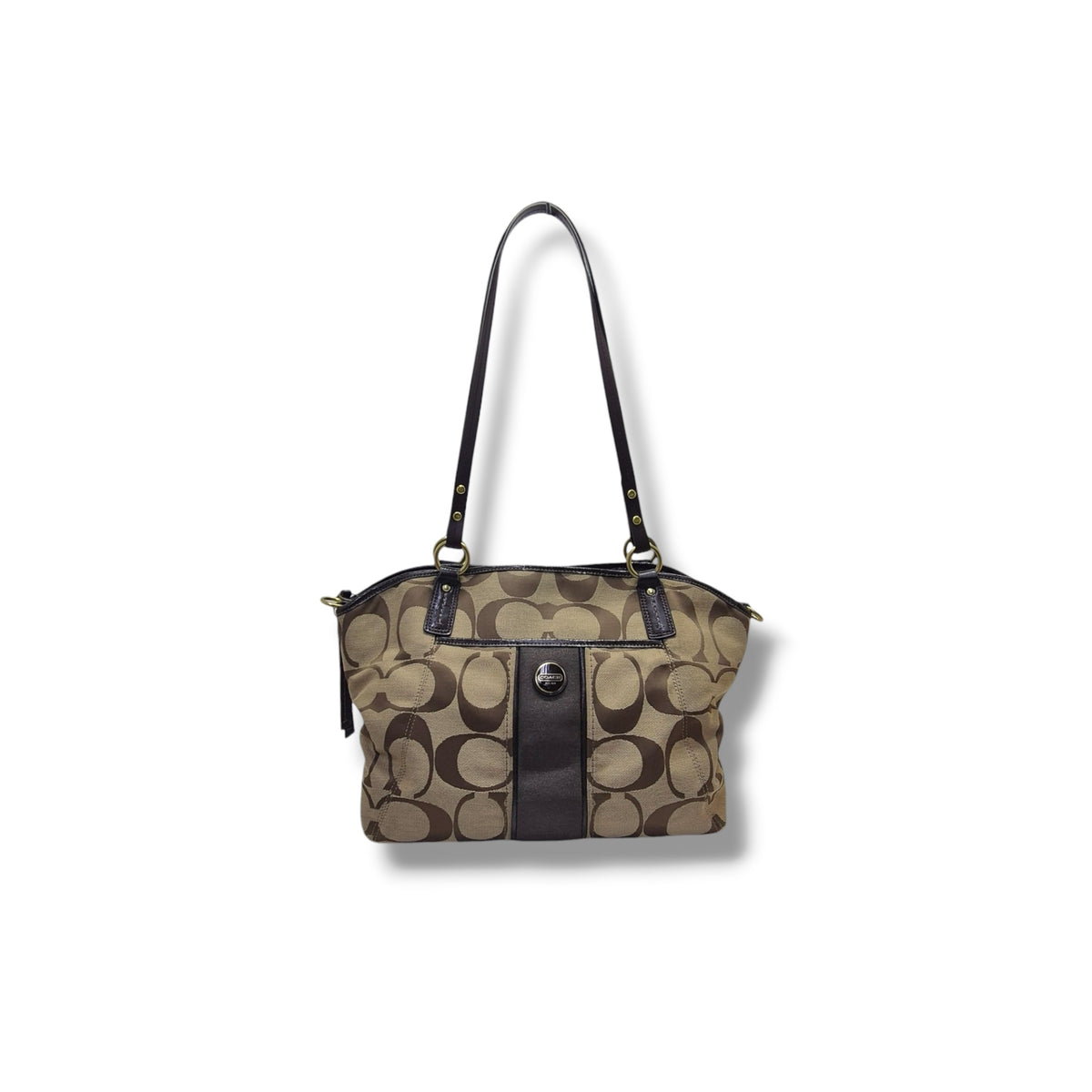 Coach Signature Stripe Canvas Shoulder Bag Ghw (Brown)