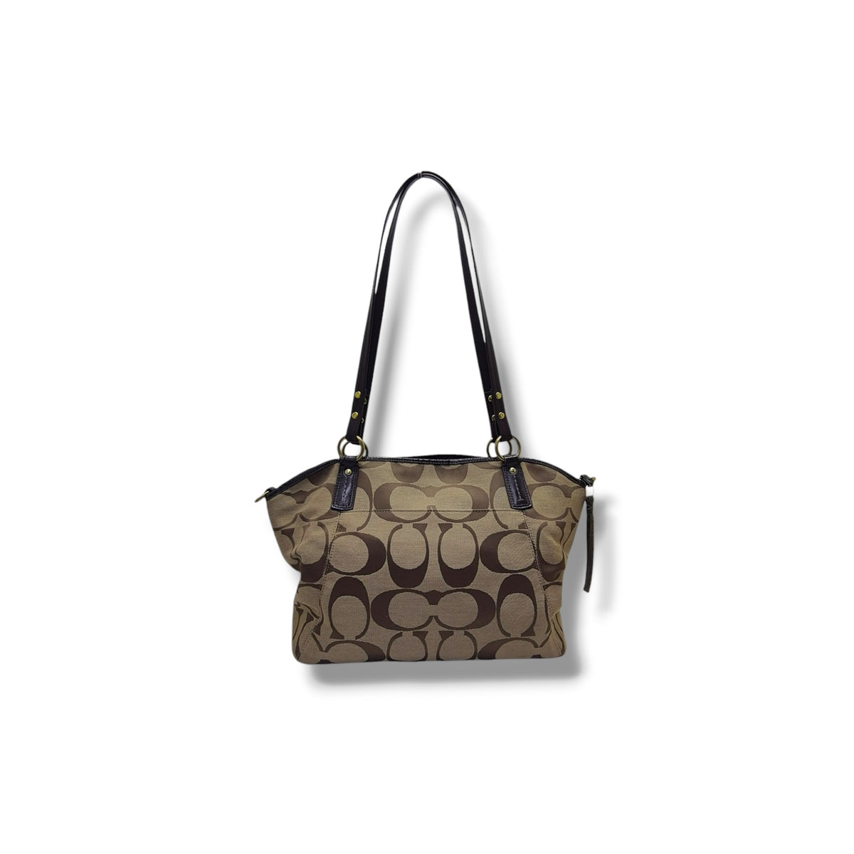 Coach Signature Stripe Canvas Shoulder Bag Ghw (Brown)