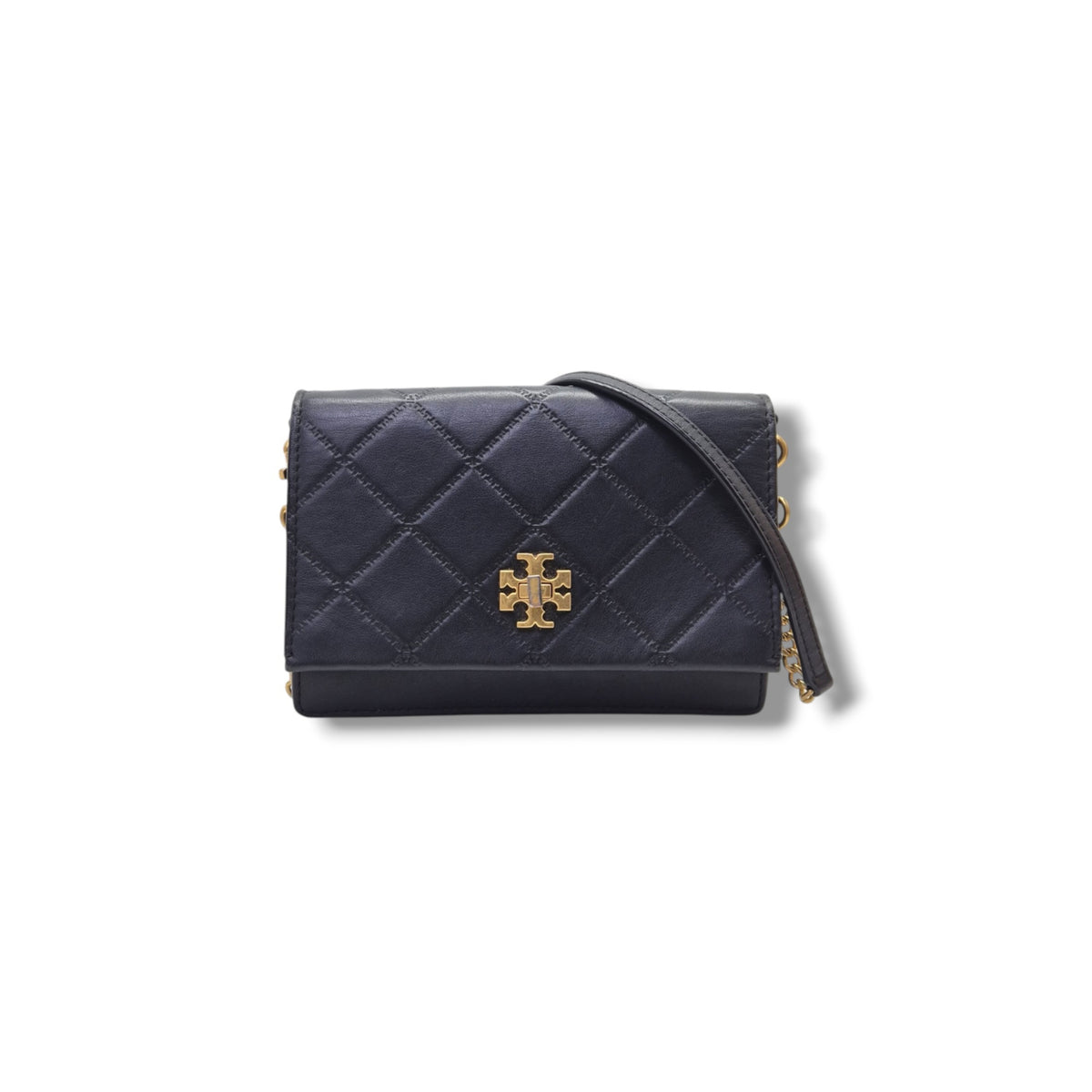 Tory Burch Georgia Leather Clutch With Strap Ghw (Black)