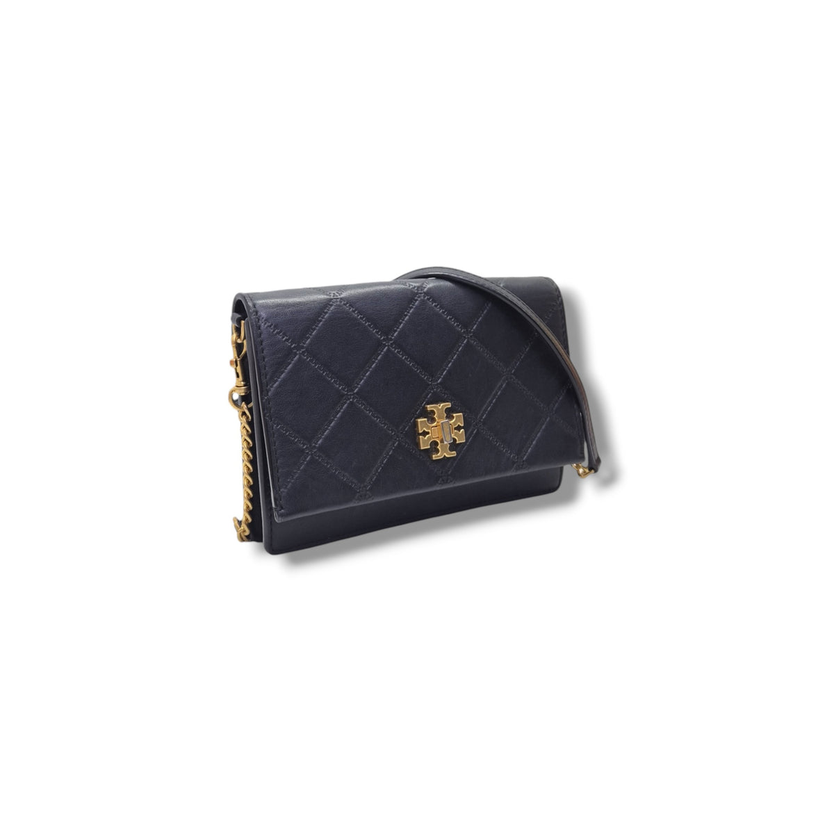 Tory Burch Georgia Leather Clutch With Strap Ghw (Black)