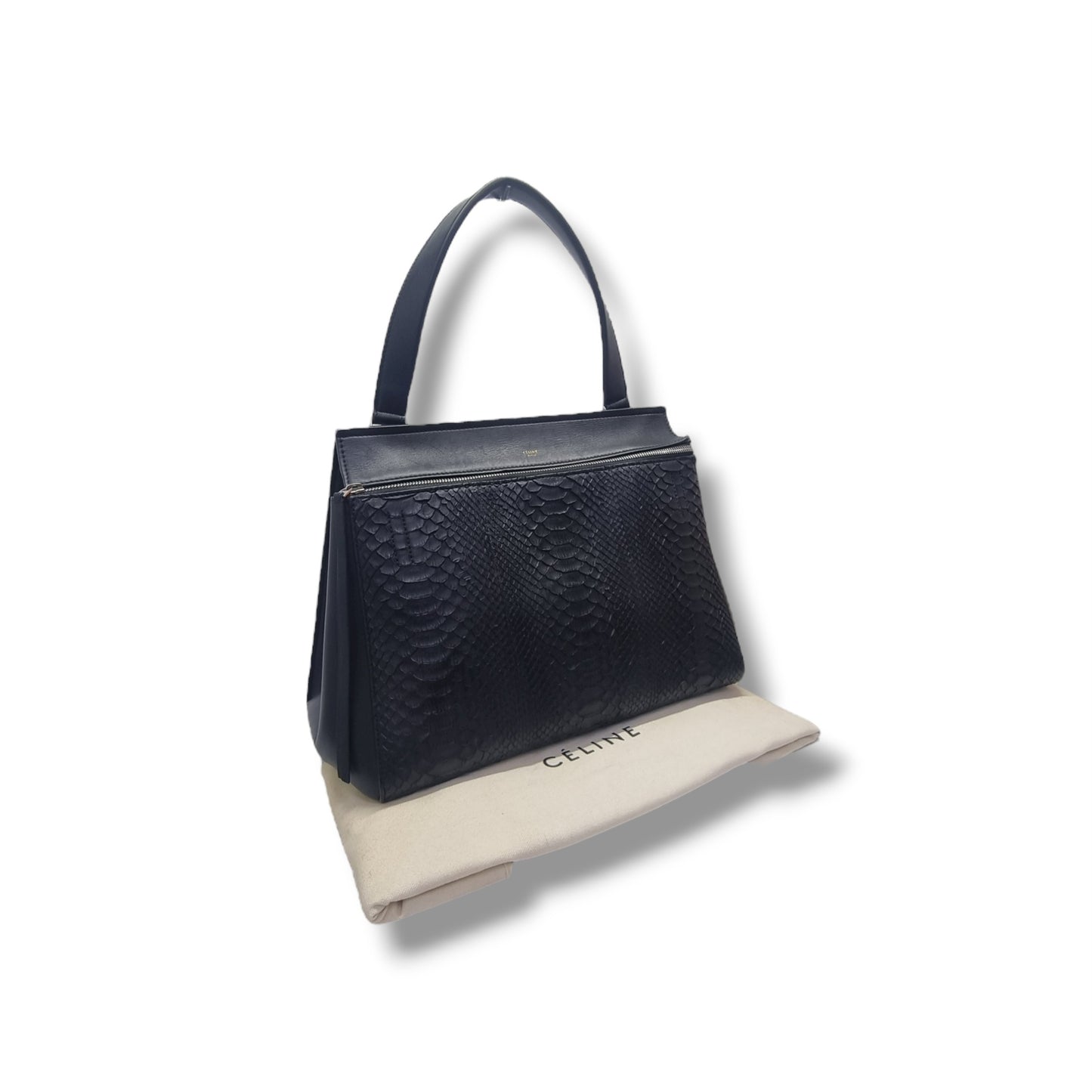 Celine Python Leather Edge Large Shoulder Bag Shw (Black)