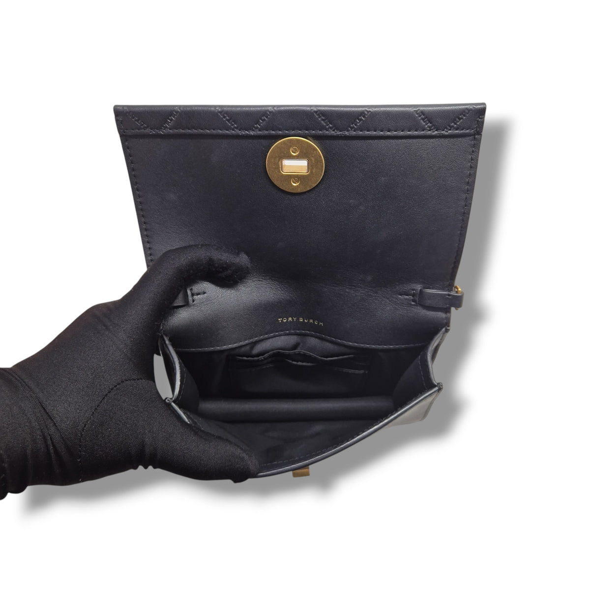 Tory Burch Georgia Leather Clutch With Strap Ghw (Black)