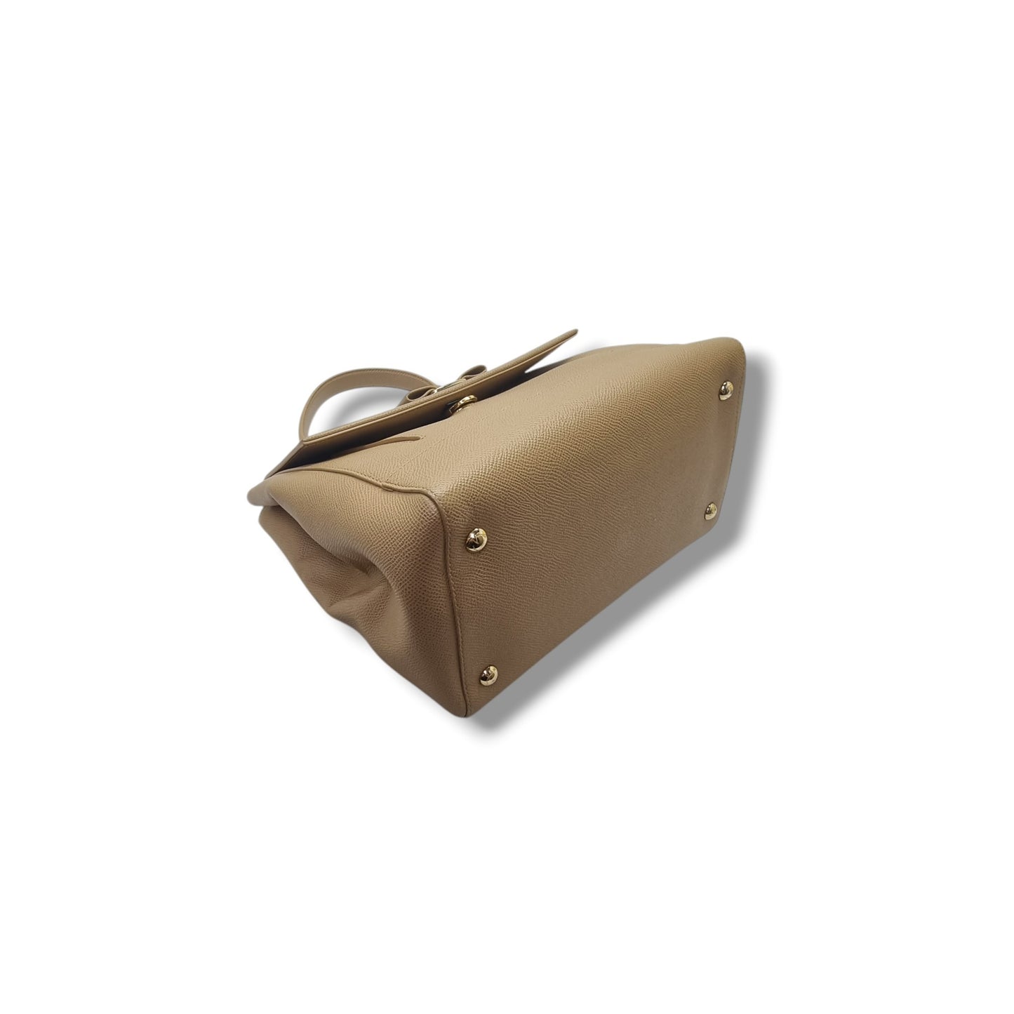 Salvatore Ferragamo Vara Bow Pebbled Leather Tote Bag Ghw (Beige)