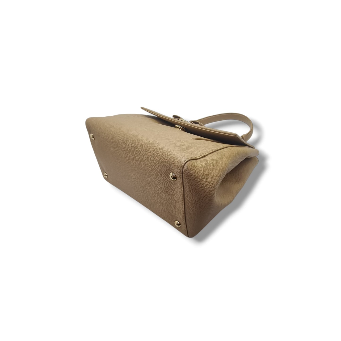 Salvatore Ferragamo Vara Bow Pebbled Leather Tote Bag Ghw (Beige)