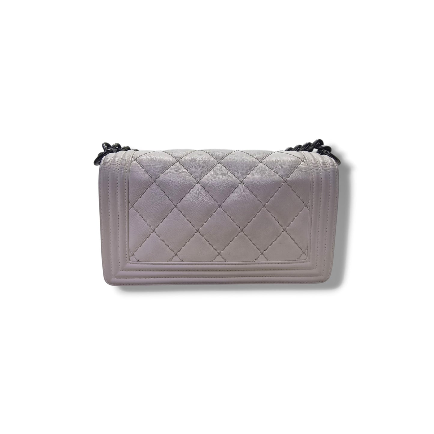 Chanel Boy Medium Calfskin Quilted Wild Stitch Rhw (White)