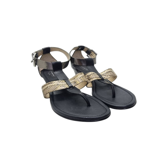 Coach Velvet Ankle Strap Wedge Heel Sandals Snake Print (Black)