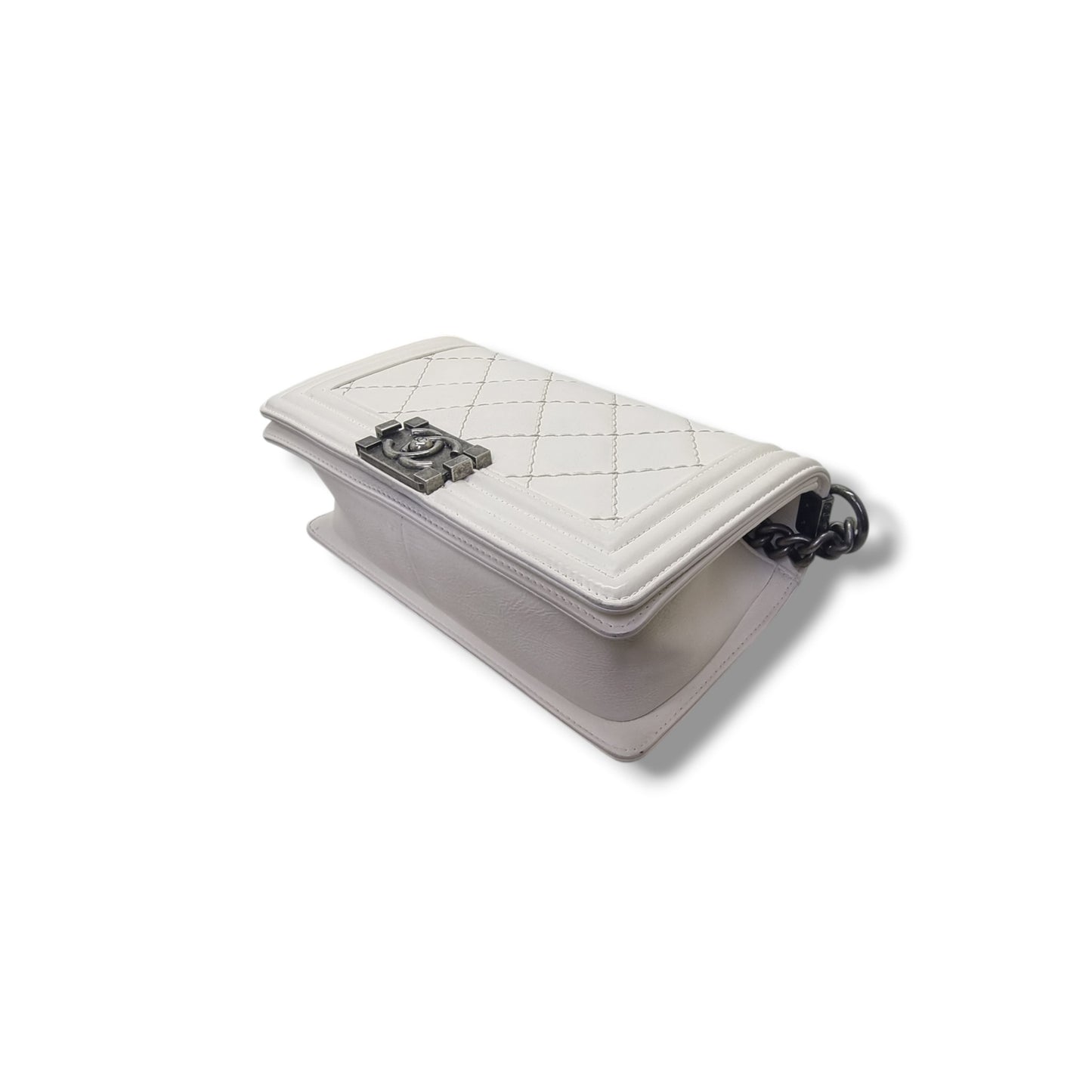 Chanel Boy Medium Calfskin Quilted Wild Stitch Rhw (White)