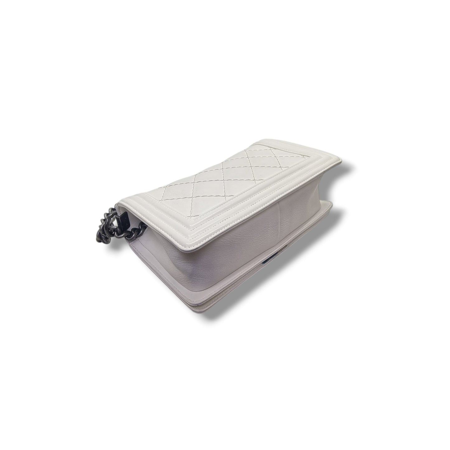 Chanel Boy Medium Calfskin Quilted Wild Stitch Rhw (White)