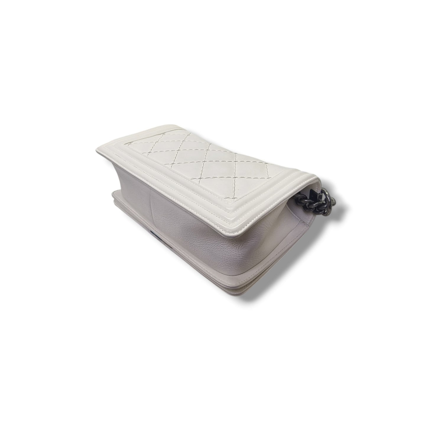 Chanel Boy Medium Calfskin Quilted Wild Stitch Rhw (White)