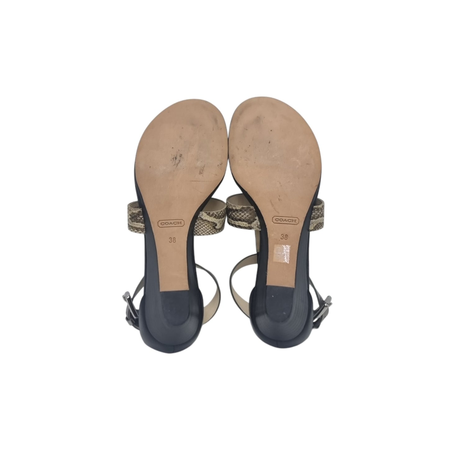 Coach Velvet Ankle Strap Wedge Heel Sandals Snake Print (Black)