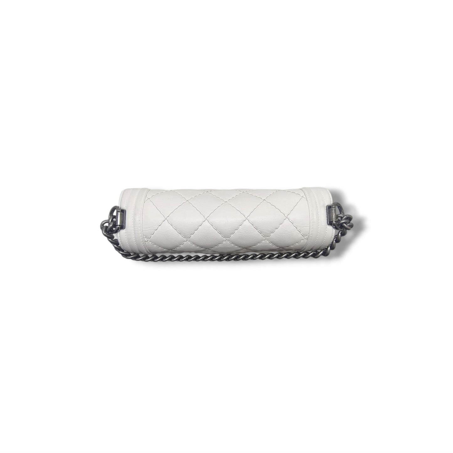 Chanel Boy Medium Calfskin Quilted Wild Stitch Rhw (White)