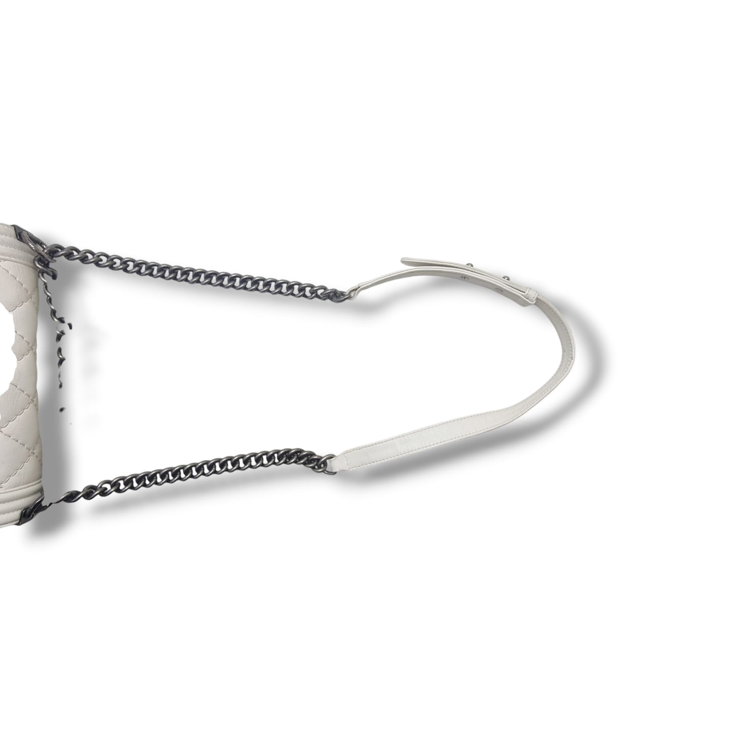 Chanel Boy Medium Calfskin Quilted Wild Stitch Rhw (White)