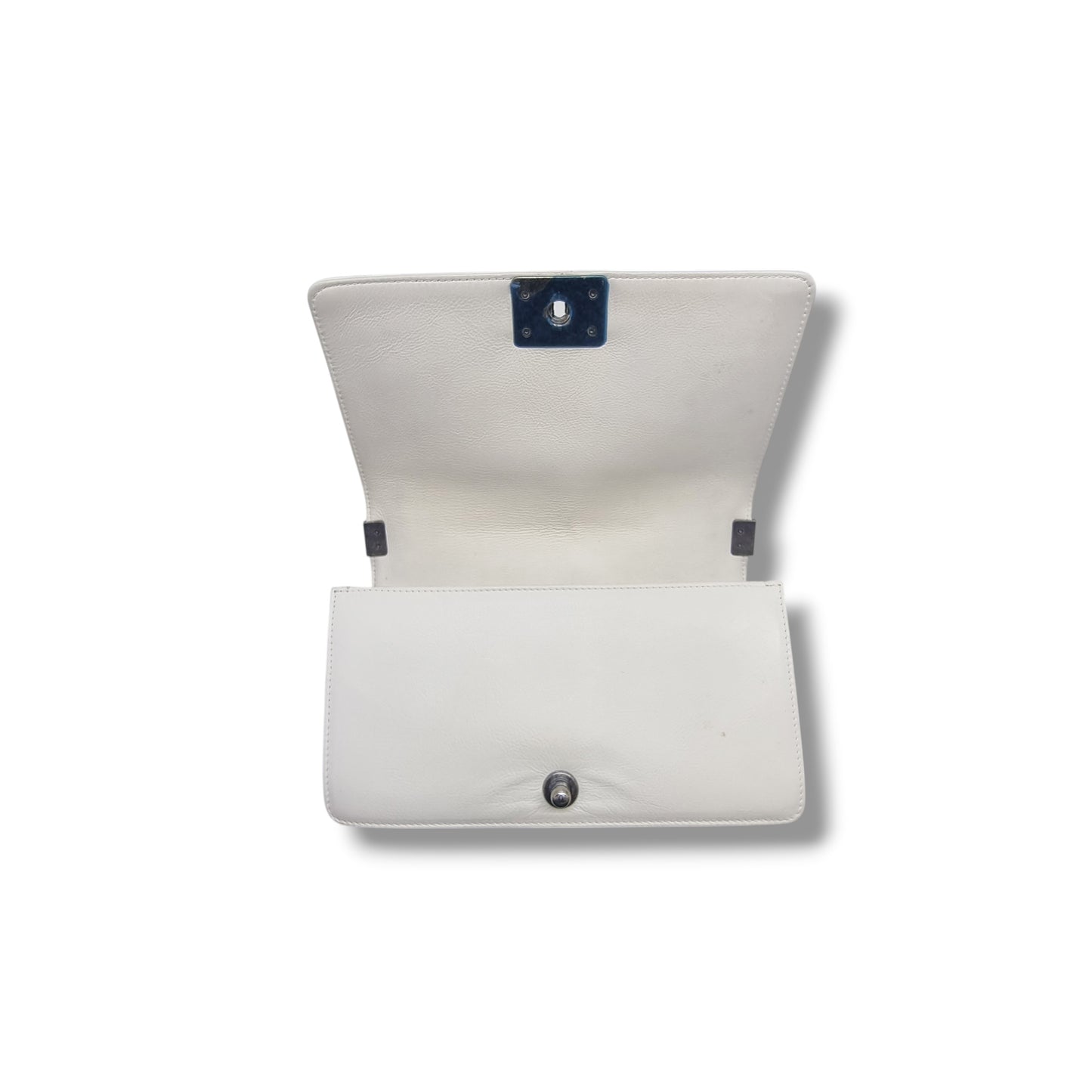 Chanel Boy Medium Calfskin Quilted Wild Stitch Rhw (White)