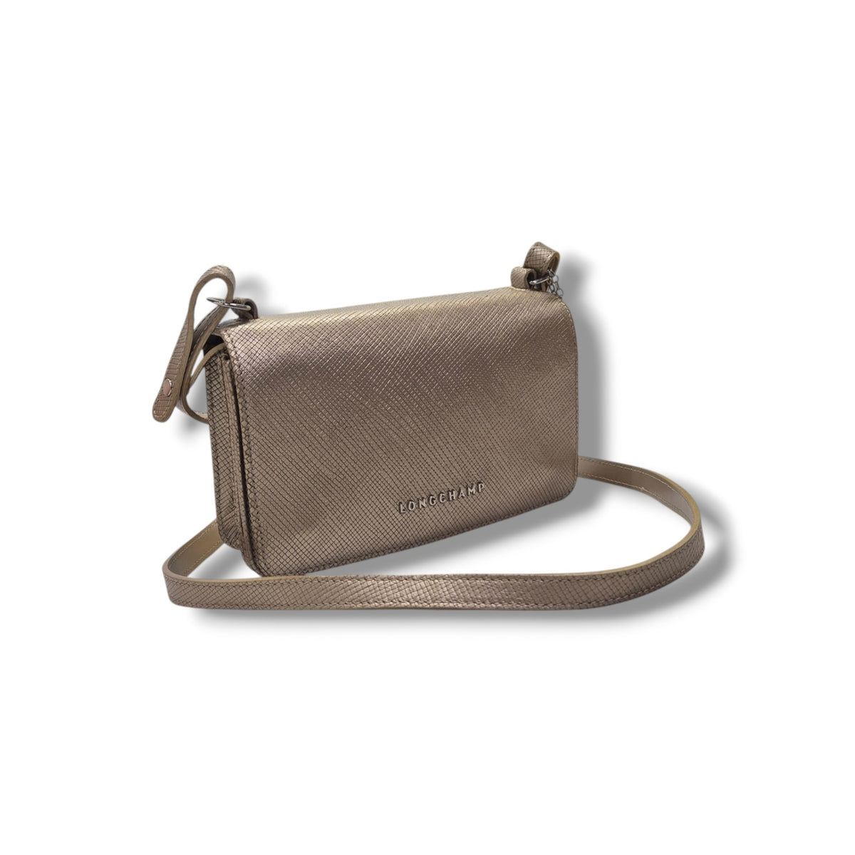 Longchamp Quadri Metallic Leather Crossbody Ghw (Metallic Gold)