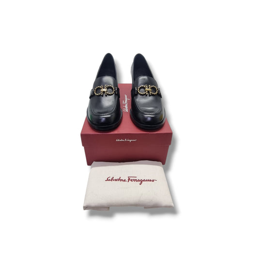 Salvatore Ferragamo Rolo Gancini Loafers Block Heels Ghw (Black)