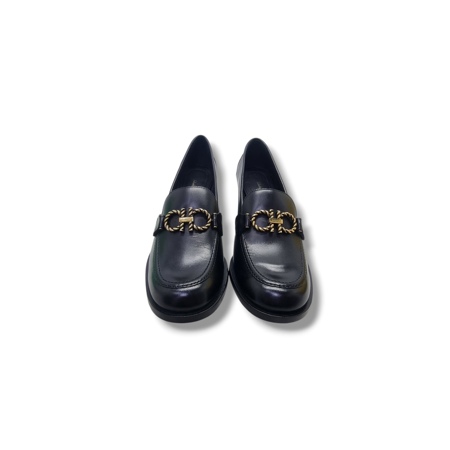 Salvatore Ferragamo Rolo Gancini Loafers Block Heels Ghw (Black)
