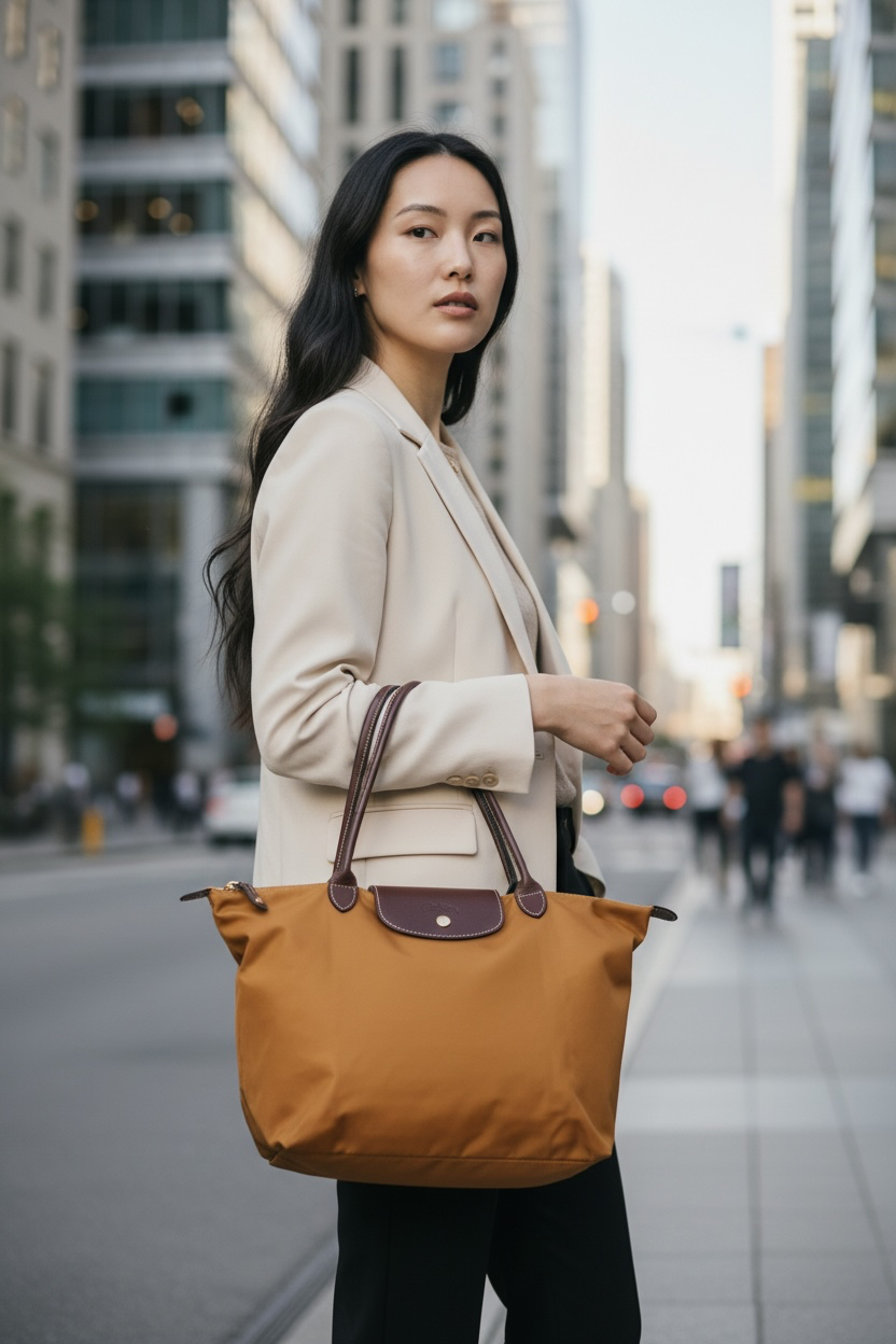 Longchamp Le Pliage LH Large Polyamide Canvas Ghw (Fawn/Brown)