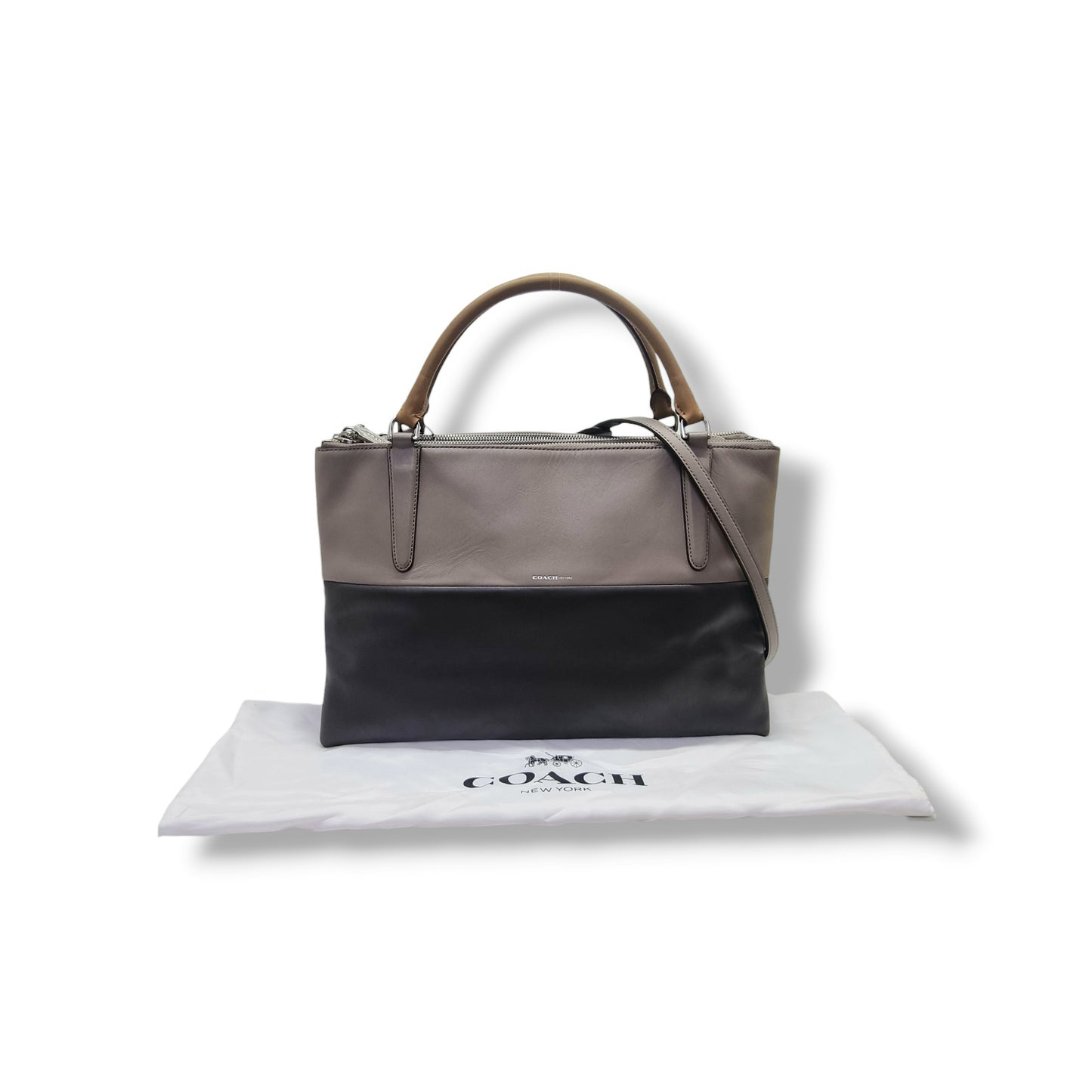 Coach Borough Leather Retro Colorblock Tote Shw (Grey/Dark Brown)